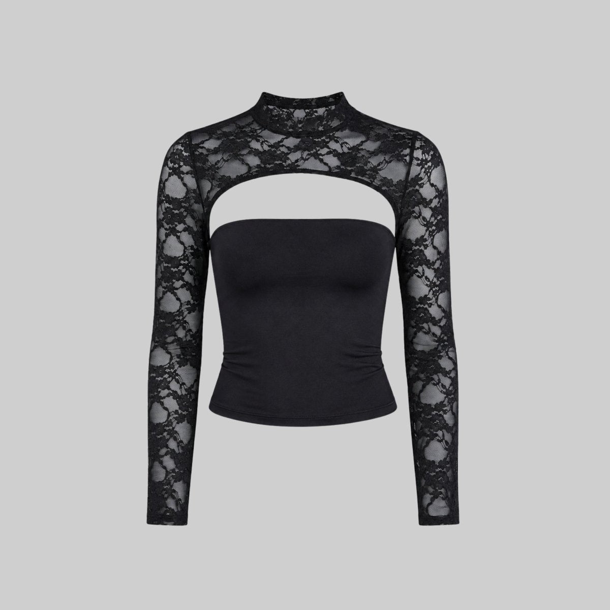 Lace Cutout Crop Top – Mock Neck Long Sleeve Going Out Top