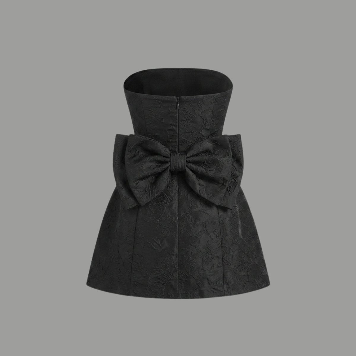 Jacquard Strapless Mini Dress – Bow Back A-Line Cocktail Dress