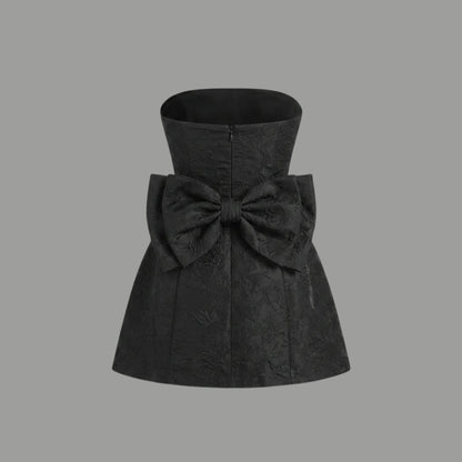 Jacquard Strapless Mini Dress – Bow Back A-Line Cocktail Dress