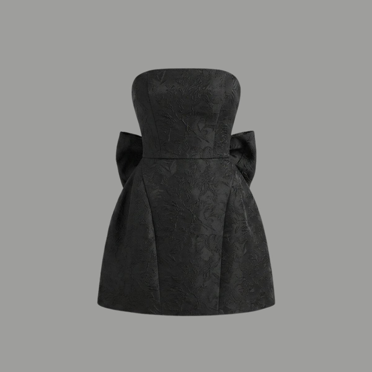 Jacquard Strapless Mini Dress – Bow Back A-Line Cocktail Dress