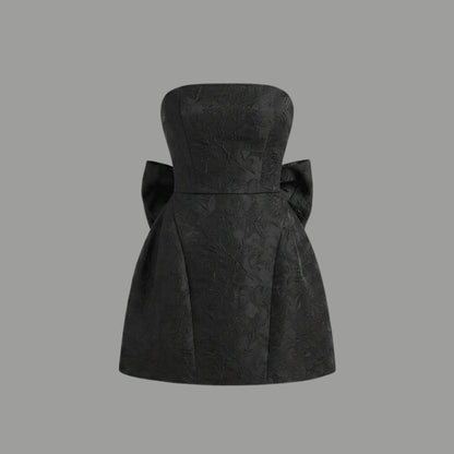 Jacquard Strapless Mini Dress – Bow Back A-Line Cocktail Dress