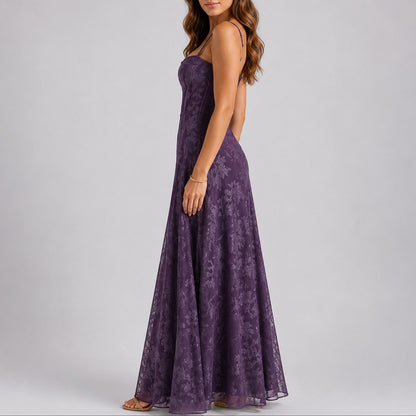 Floral Corset Maxi Dress – A-Line Spaghetti Strap Wedding Guest