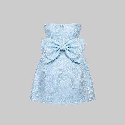 Jacquard Strapless Mini Dress – Bow Back A-Line Cocktail Dress