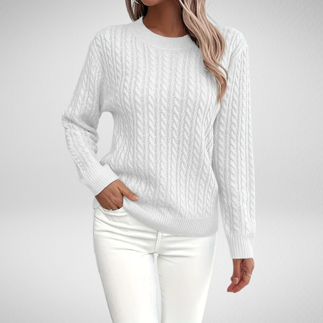 Cable Knit Crewneck Pullover Sweater – Long Sleeve Relaxed Fit