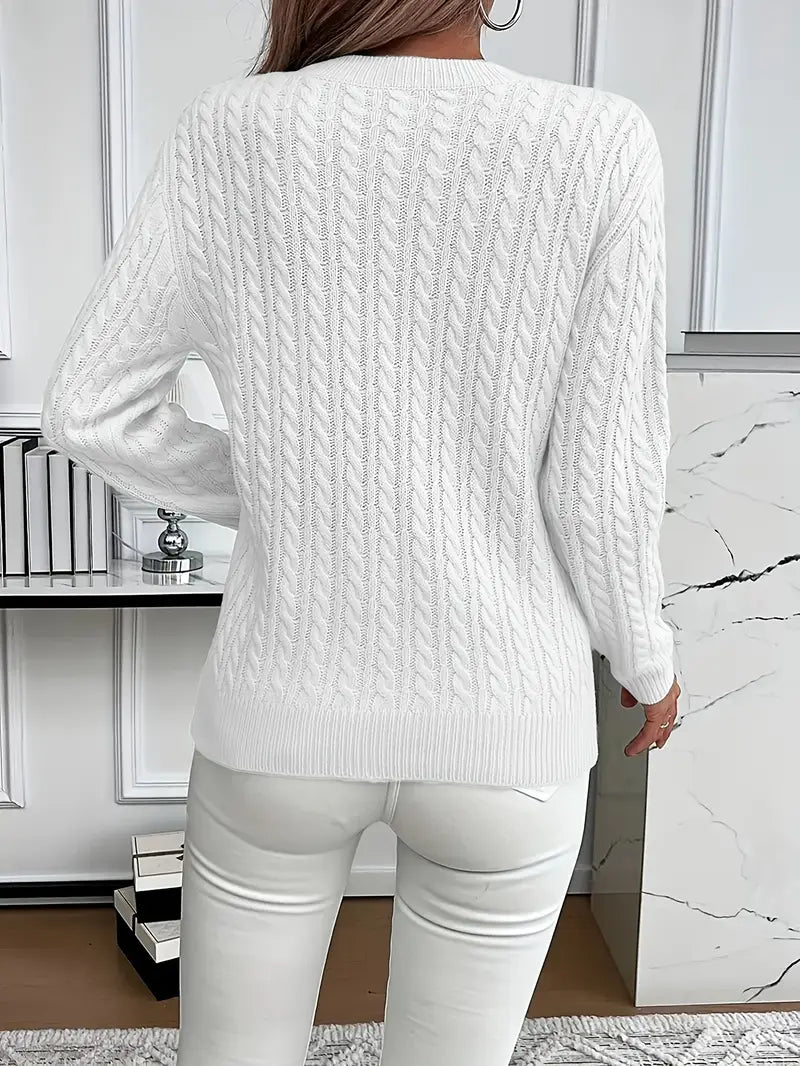 Cable Knit Crewneck Pullover Sweater – Long Sleeve Relaxed Fit