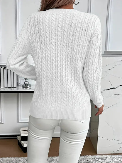 Cable Knit Crewneck Pullover Sweater – Long Sleeve Relaxed Fit