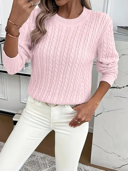 Cable Knit Crewneck Pullover Sweater – Long Sleeve Relaxed Fit
