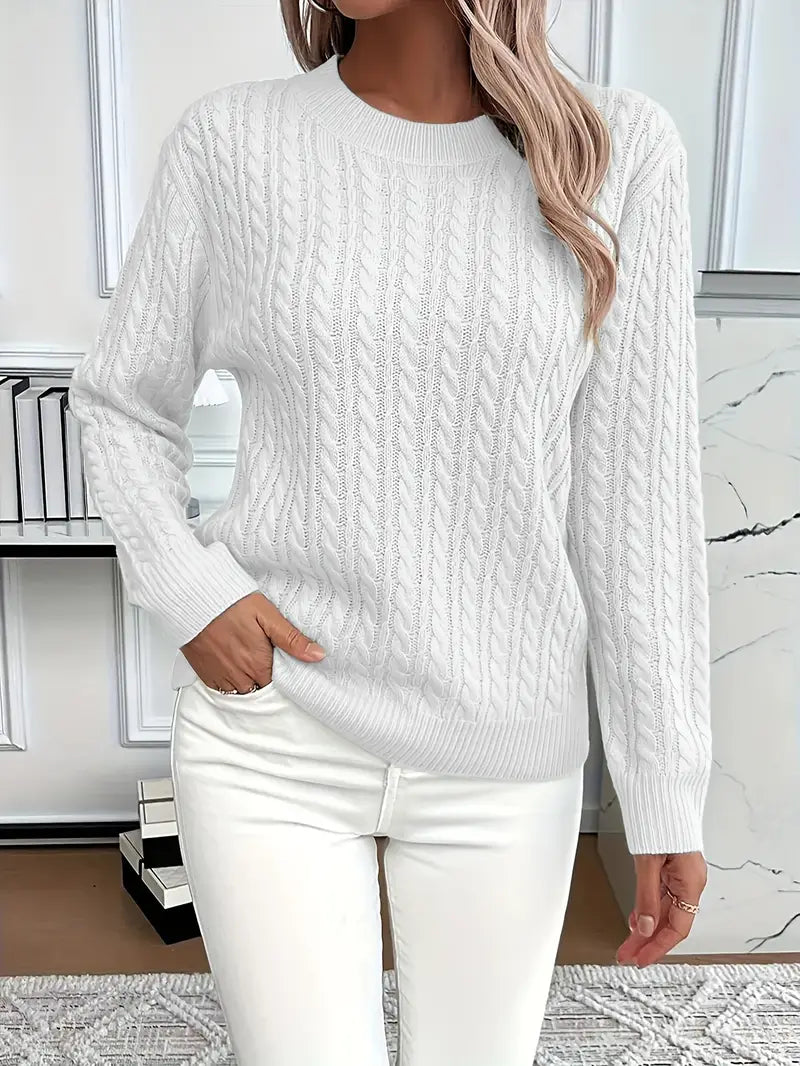 Cable Knit Crewneck Pullover Sweater – Long Sleeve Relaxed Fit