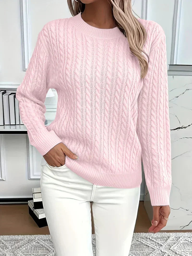 Cable Knit Crewneck Pullover Sweater – Long Sleeve Relaxed Fit