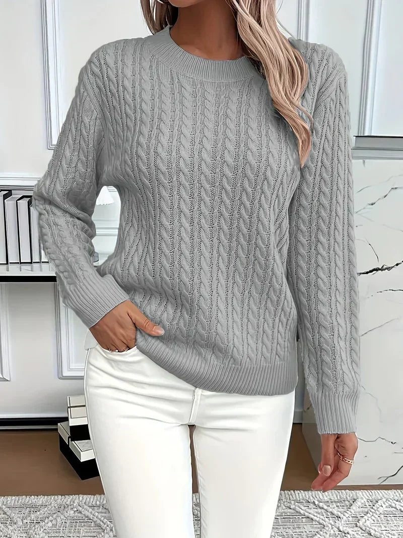 Cable Knit Crewneck Pullover Sweater – Long Sleeve Relaxed Fit