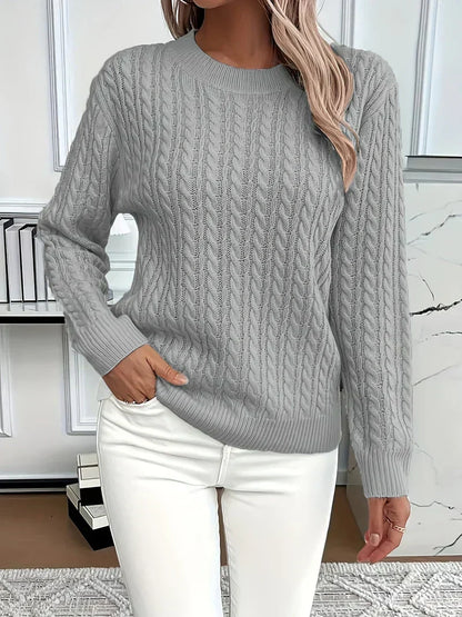 Cable Knit Crewneck Pullover Sweater – Long Sleeve Relaxed Fit