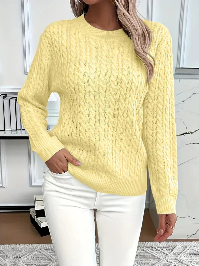 Cable Knit Crewneck Pullover Sweater – Long Sleeve Relaxed Fit