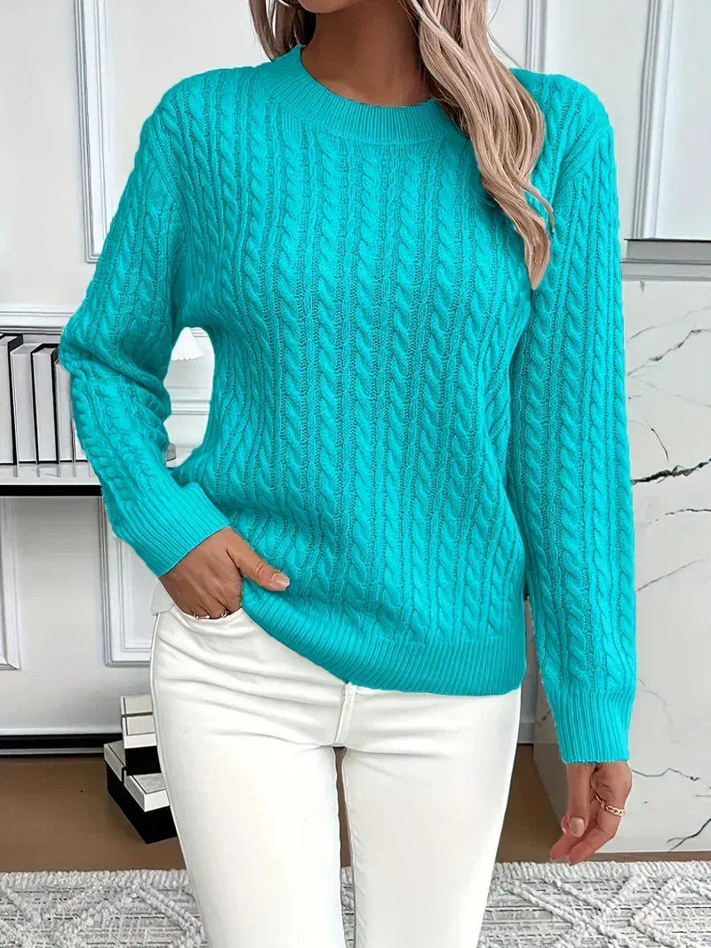 Cable Knit Crewneck Pullover Sweater – Long Sleeve Relaxed Fit