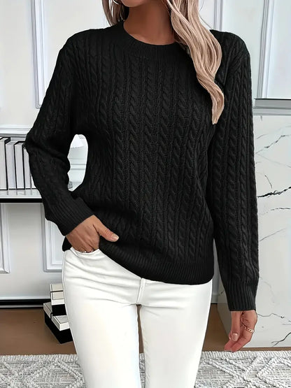 Cable Knit Crewneck Pullover Sweater – Long Sleeve Relaxed Fit