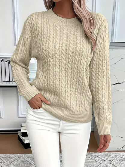 Cable Knit Crewneck Pullover Sweater – Long Sleeve Relaxed Fit
