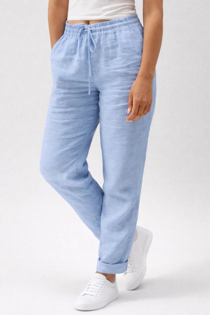Linen Straight-Leg Pants – Drawstring Elastic Waist Casual Summer
