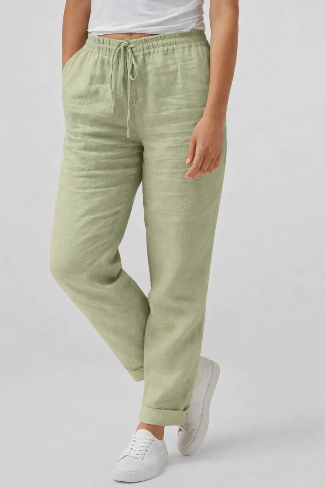 Linen Straight-Leg Pants – Drawstring Elastic Waist Casual Summer