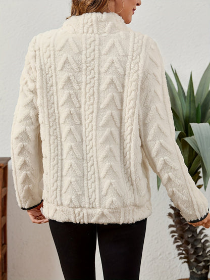 Sherpa Fleece Half-Zip Pullover – Textured Long Sleeve with Kangaroo Pocket