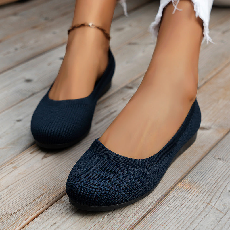 Knit Slip-On Ballet Flats – Round Toe Cushioned Everyday Flats