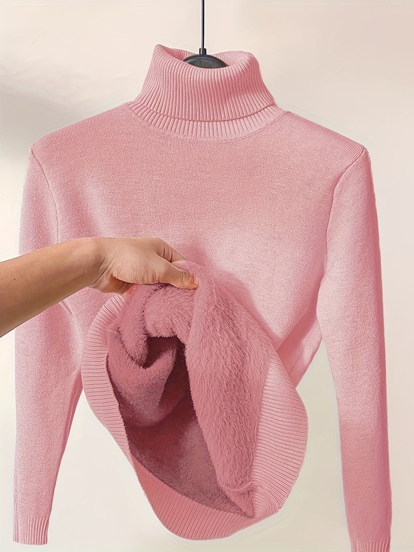 Fleece Lined Turtleneck Sweater – Slim Fit Knit Pullover