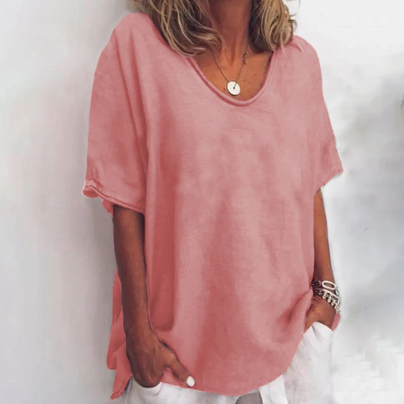 Women's Oversized V-Neck Top – Loose Fit Short Sleeve Casual Summer Top