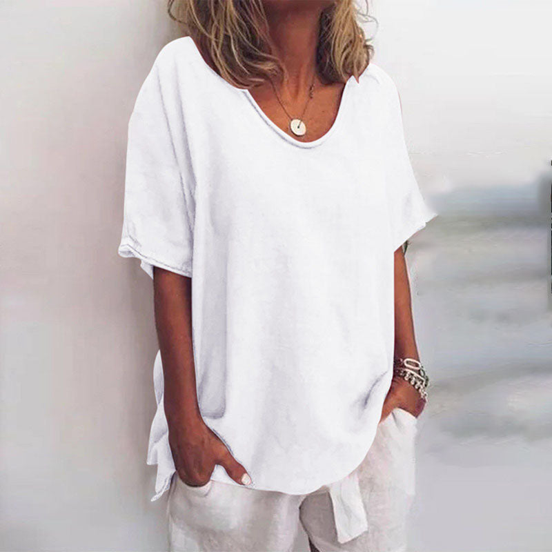 Women's Oversized V-Neck Top – Loose Fit Short Sleeve Casual Summer Top
