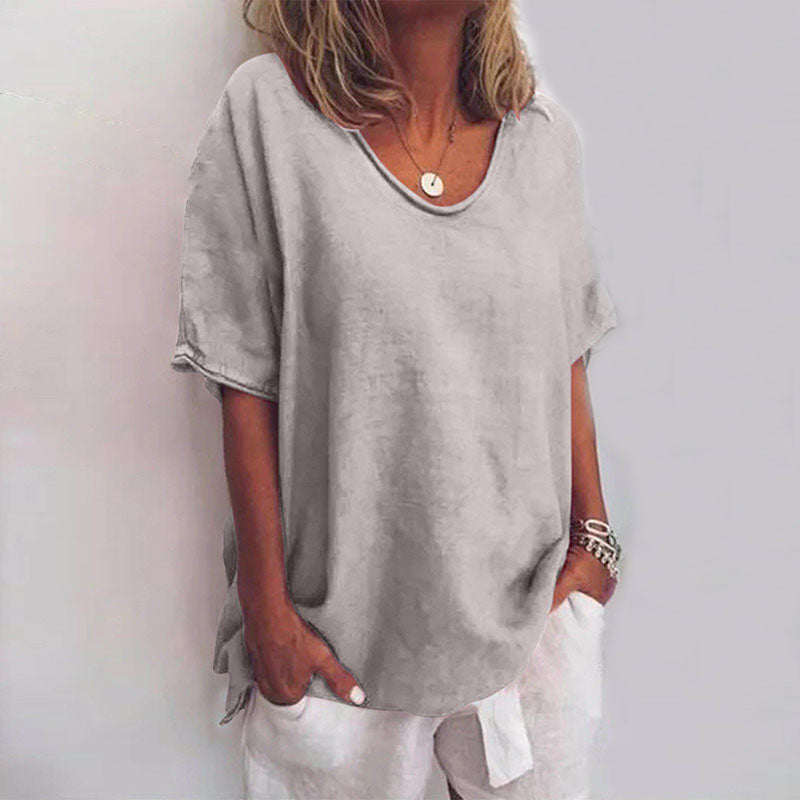 Women's Oversized V-Neck Top – Loose Fit Short Sleeve Casual Summer Top