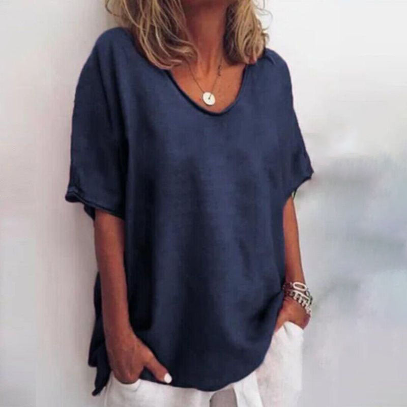 Women's Oversized V-Neck Top – Loose Fit Short Sleeve Casual Summer Top