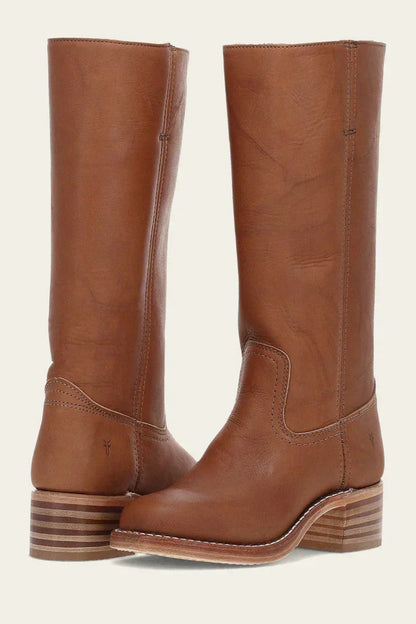 Women's Leather Knee High Boots – Side Zip Block Heel Tall Boot