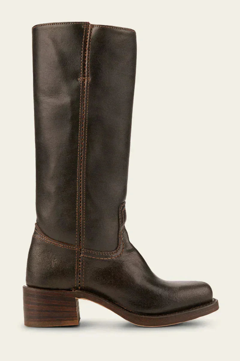 Women's Leather Knee High Boots – Side Zip Block Heel Tall Boot