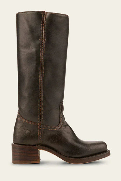 Women's Leather Knee High Boots – Side Zip Block Heel Tall Boot