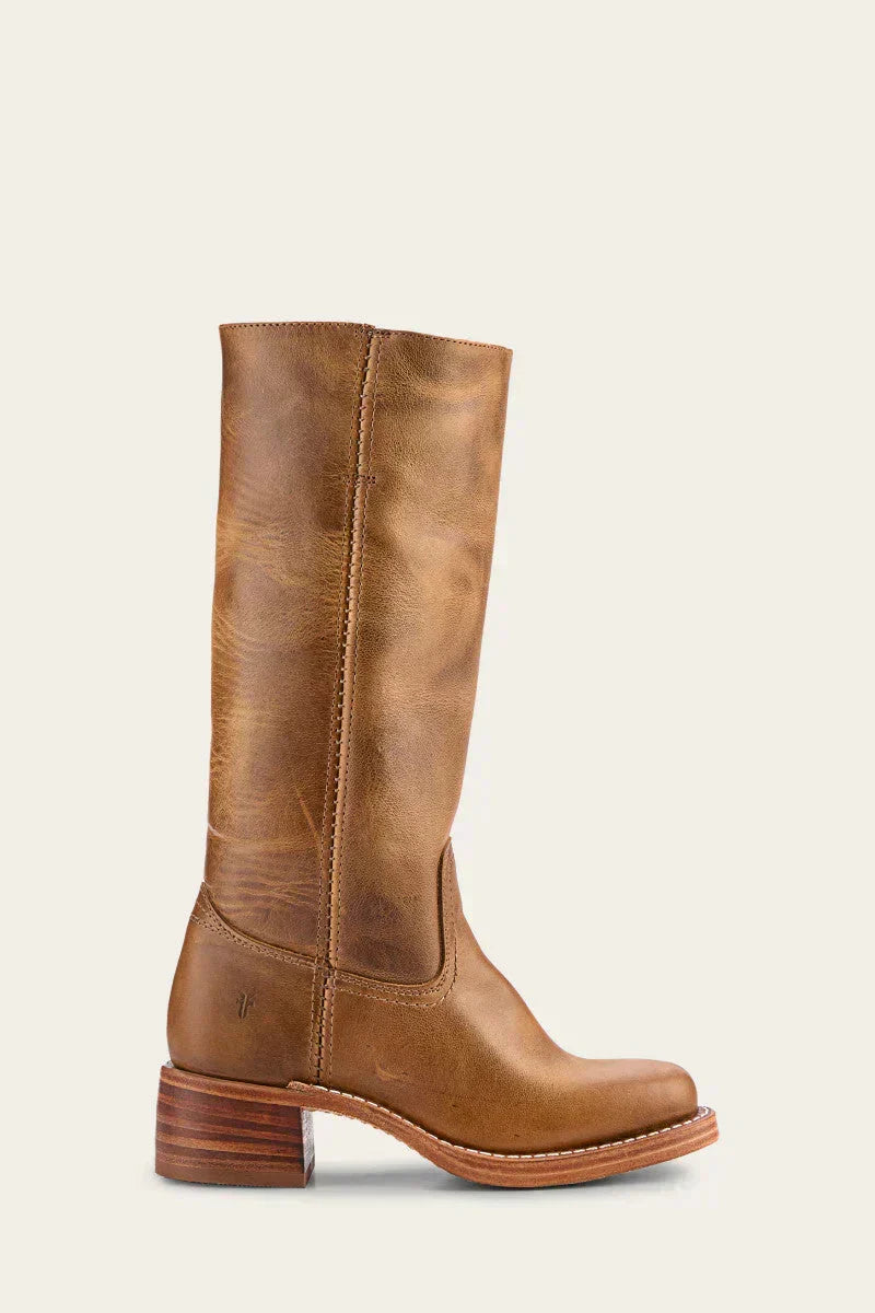 Women's Leather Knee High Boots – Side Zip Block Heel Tall Boot