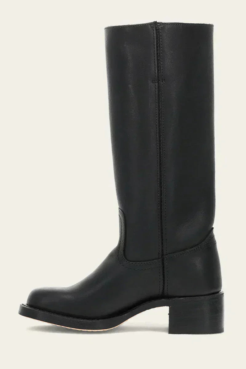 Women's Leather Knee High Boots – Side Zip Block Heel Tall Boot
