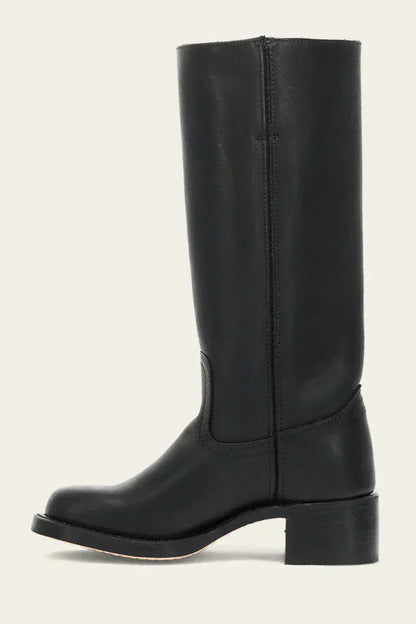 Women's Leather Knee High Boots – Side Zip Block Heel Tall Boot