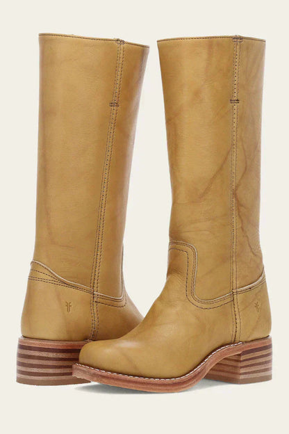 Women's Leather Knee High Boots – Side Zip Block Heel Tall Boot