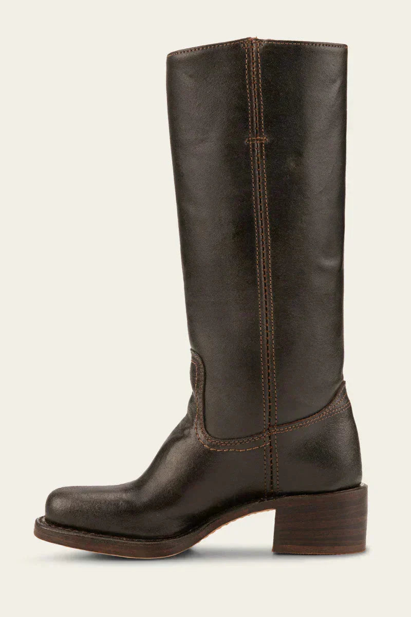Women's Leather Knee High Boots – Side Zip Block Heel Tall Boot