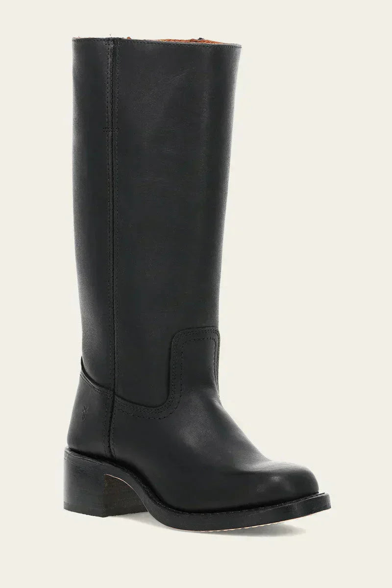 Women's Leather Knee High Boots – Side Zip Block Heel Tall Boot