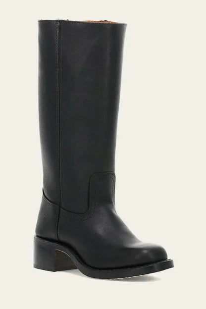 Women's Leather Knee High Boots – Side Zip Block Heel Tall Boot