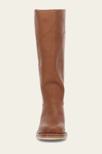 Women's Leather Knee High Boots – Side Zip Block Heel Tall Boot