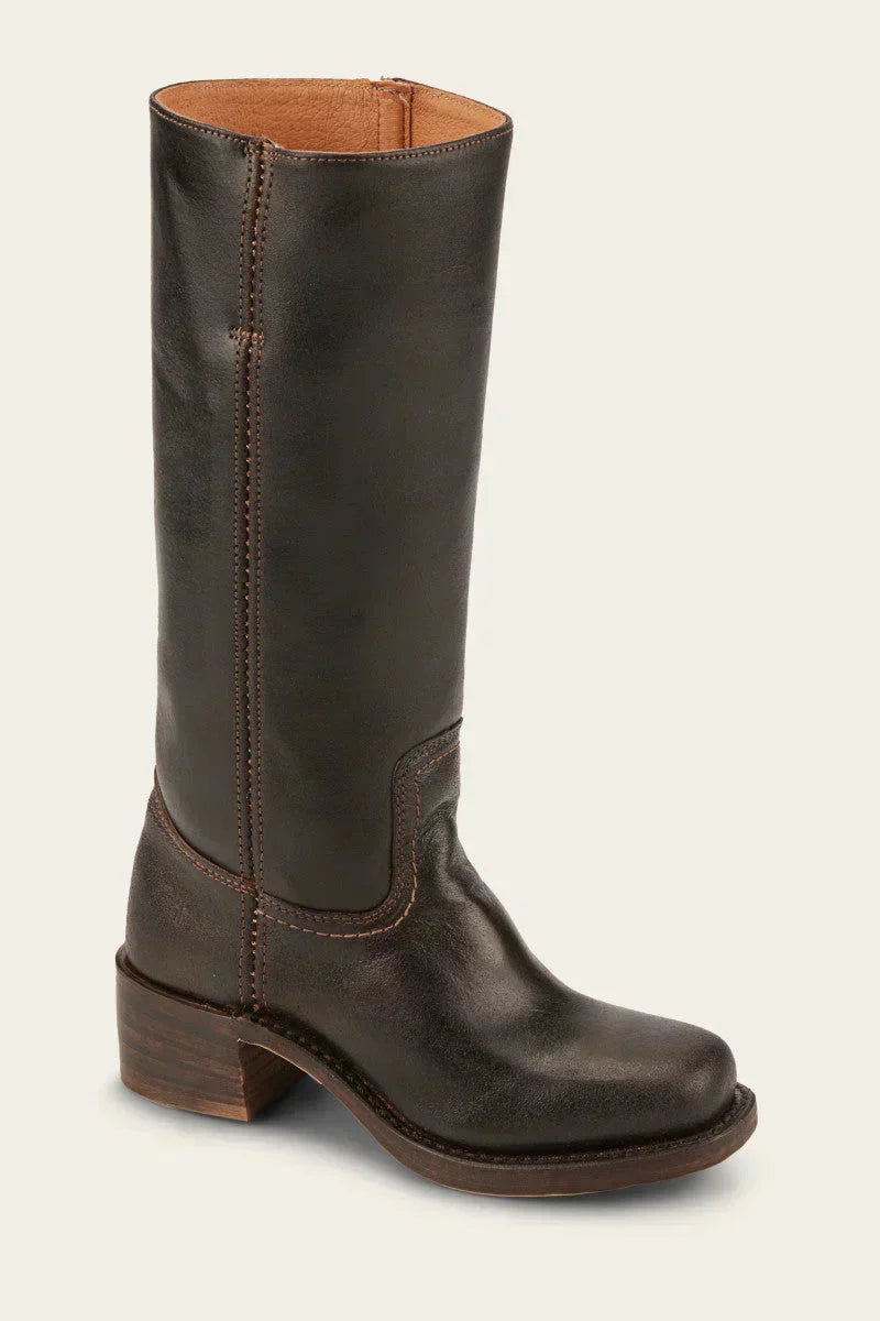 Women's Leather Knee High Boots – Side Zip Block Heel Tall Boot