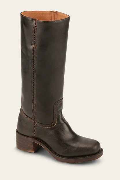 Women's Leather Knee High Boots – Side Zip Block Heel Tall Boot