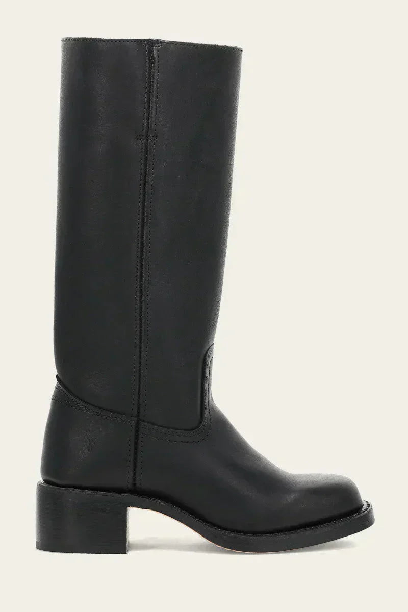 Women's Leather Knee High Boots – Side Zip Block Heel Tall Boot