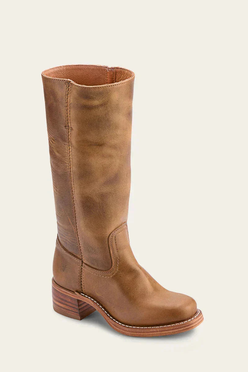 Women's Leather Knee High Boots – Side Zip Block Heel Tall Boot
