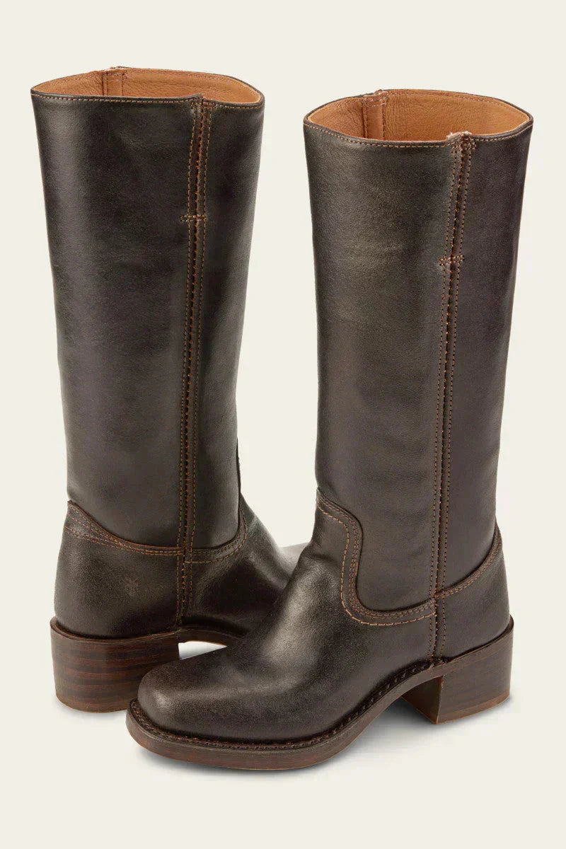 Women's Leather Knee High Boots – Side Zip Block Heel Tall Boot