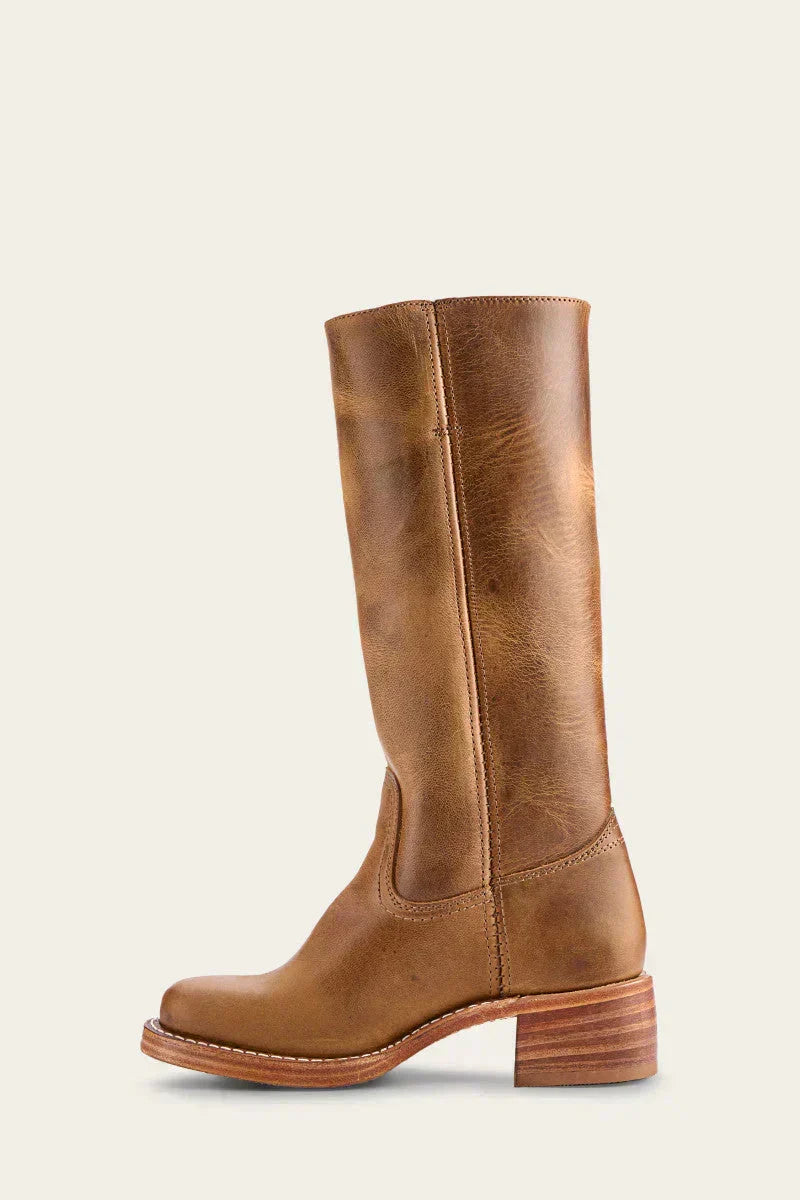 Women's Leather Knee High Boots – Side Zip Block Heel Tall Boot