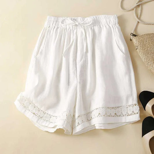 Women's Wide Leg Lace Trim Shorts – Relaxed Fit Drawstring Waist Summer Shorts