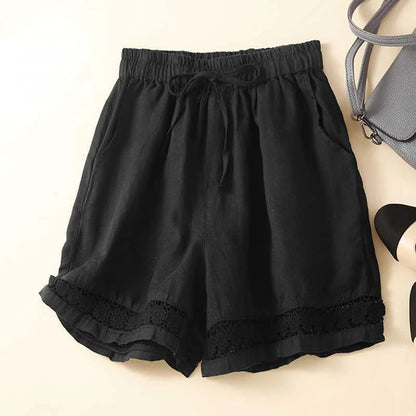 Women's Wide Leg Lace Trim Shorts – Relaxed Fit Drawstring Waist Summer Shorts