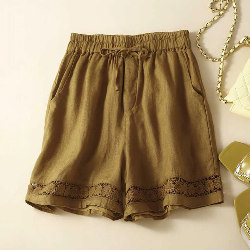 Women's Wide Leg Lace Trim Shorts – Relaxed Fit Drawstring Waist Summer Shorts