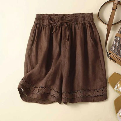 Women's Wide Leg Lace Trim Shorts – Relaxed Fit Drawstring Waist Summer Shorts