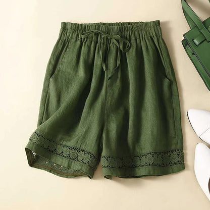 Women's Wide Leg Lace Trim Shorts – Relaxed Fit Drawstring Waist Summer Shorts